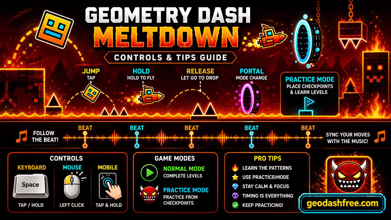 Geometry Dash Meltdown controls and practice mode tips