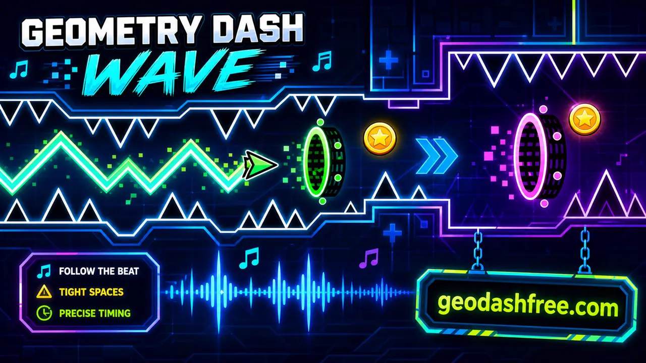 Wave arrow flying through narrow spike tunnels in Geometry Dash Wave